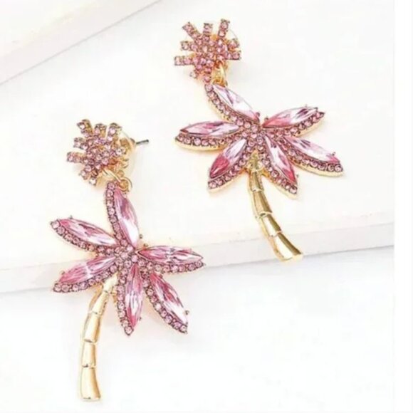 ⭐️❤️ FREE Palm Tree Plant Boho Peasant Rhinestone Hipster Hippie Chic Earrings - Picture 10 of 10